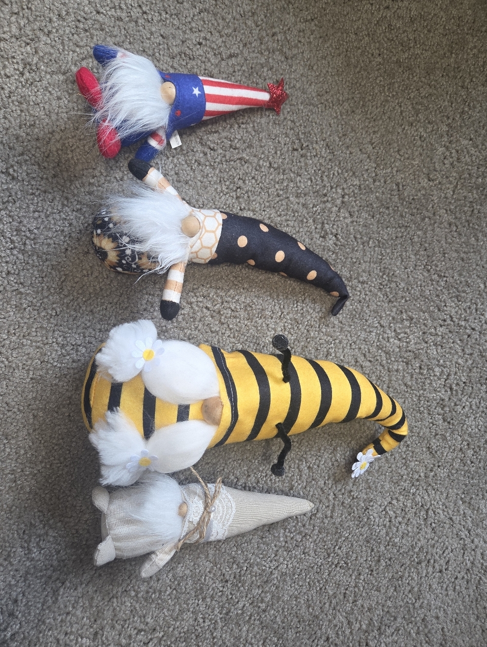 Set of 4 Decorative Plush Gnomes - Patriotic, Bee, Polka Dot & Neutral